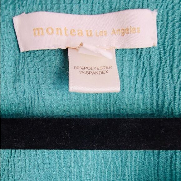 Monteau Los Angeles Teal Smocked Wrap Blouse | Size S - Picture 3 of 7